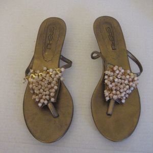 Sashu Bronze Faux Leather Beaded Kitten Heel Shoe